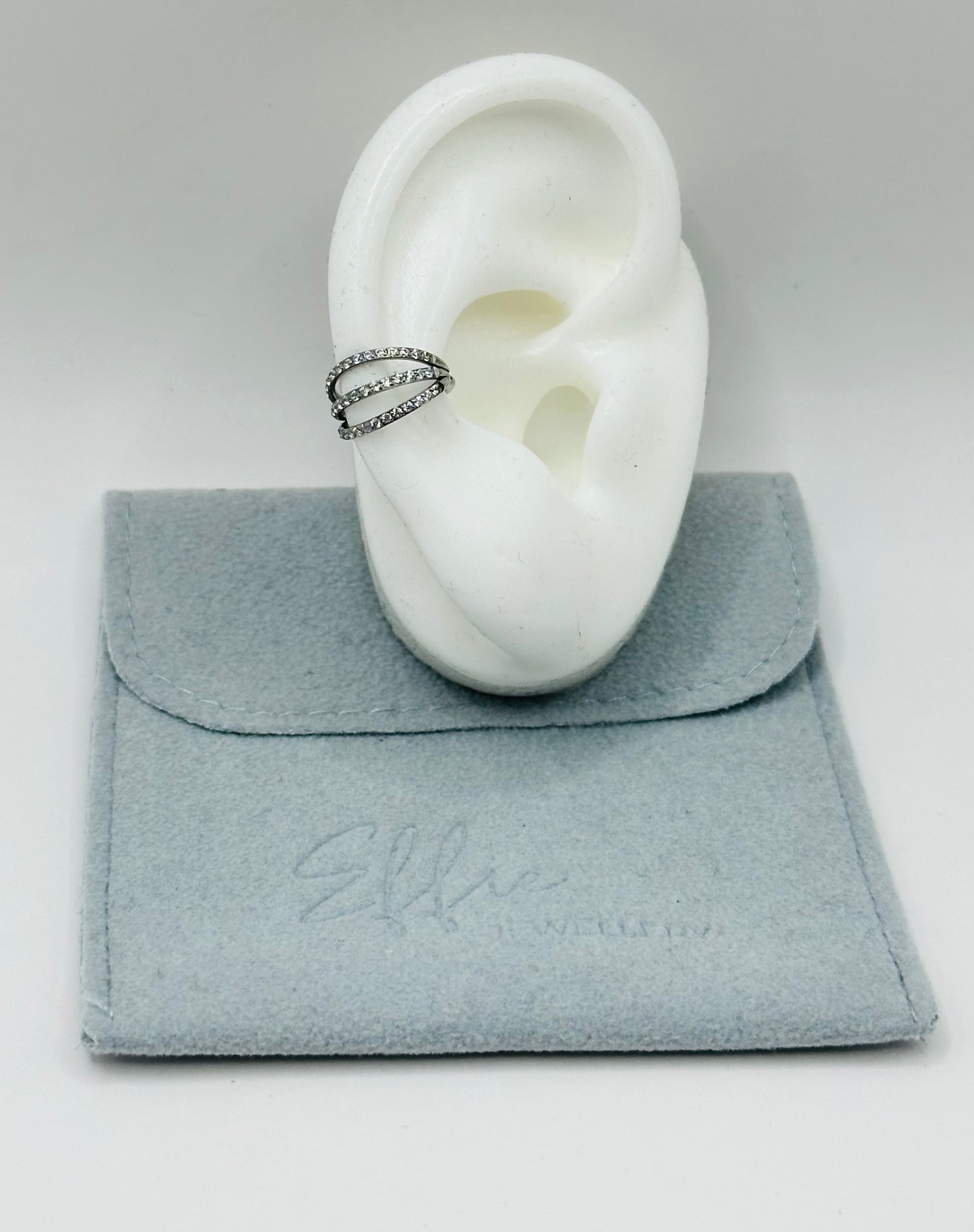 Triple Cubic Zirconia Titanium 10mm Hoop