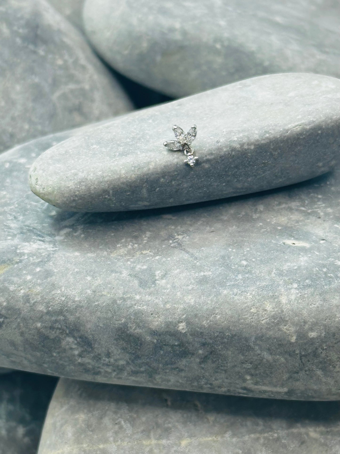 Silver Trinity Marquise Drop Threadless End with Titanium Post