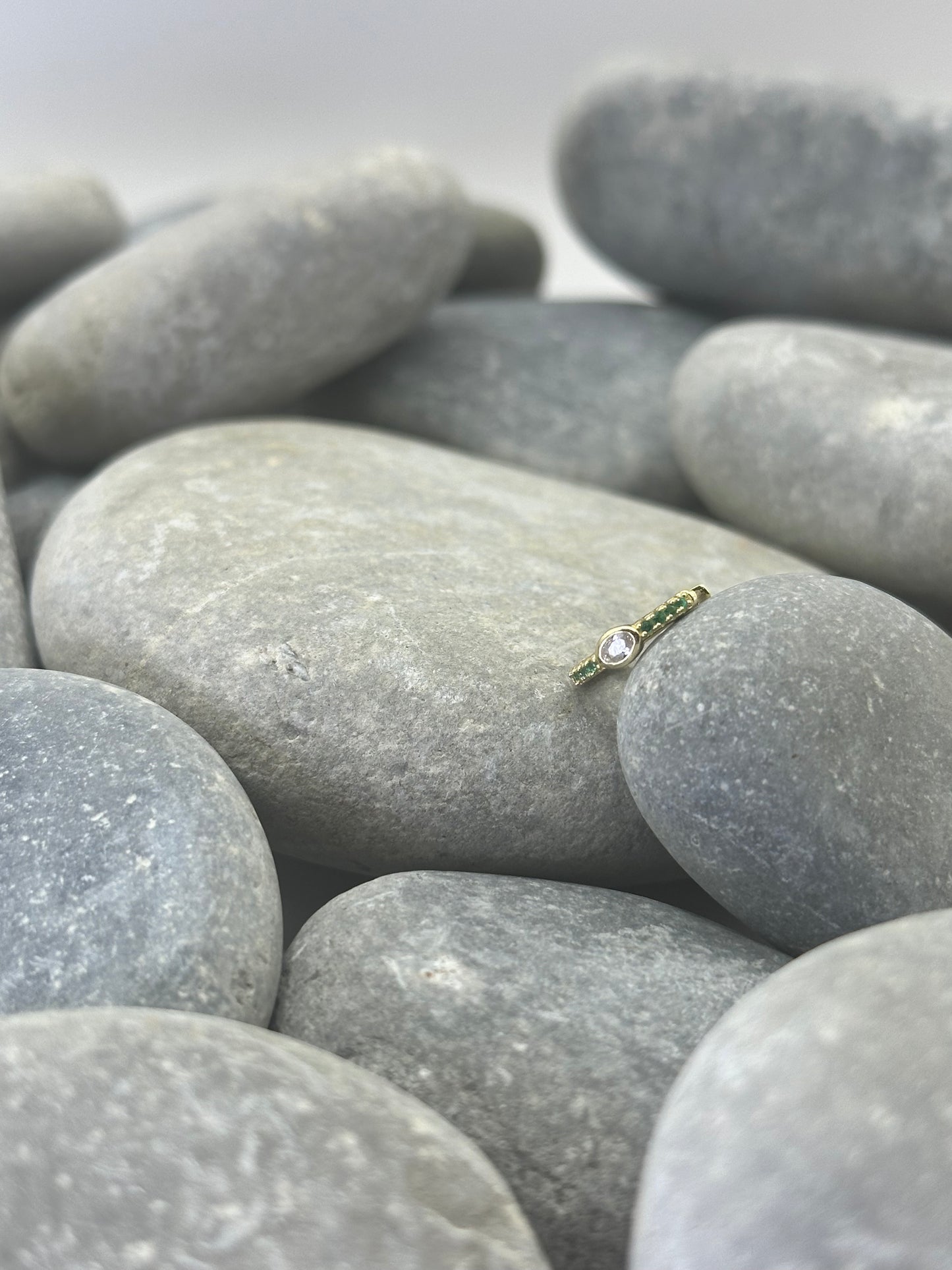 14k Yellow Gold Plated Oval Huggie Hoop with Green Stone