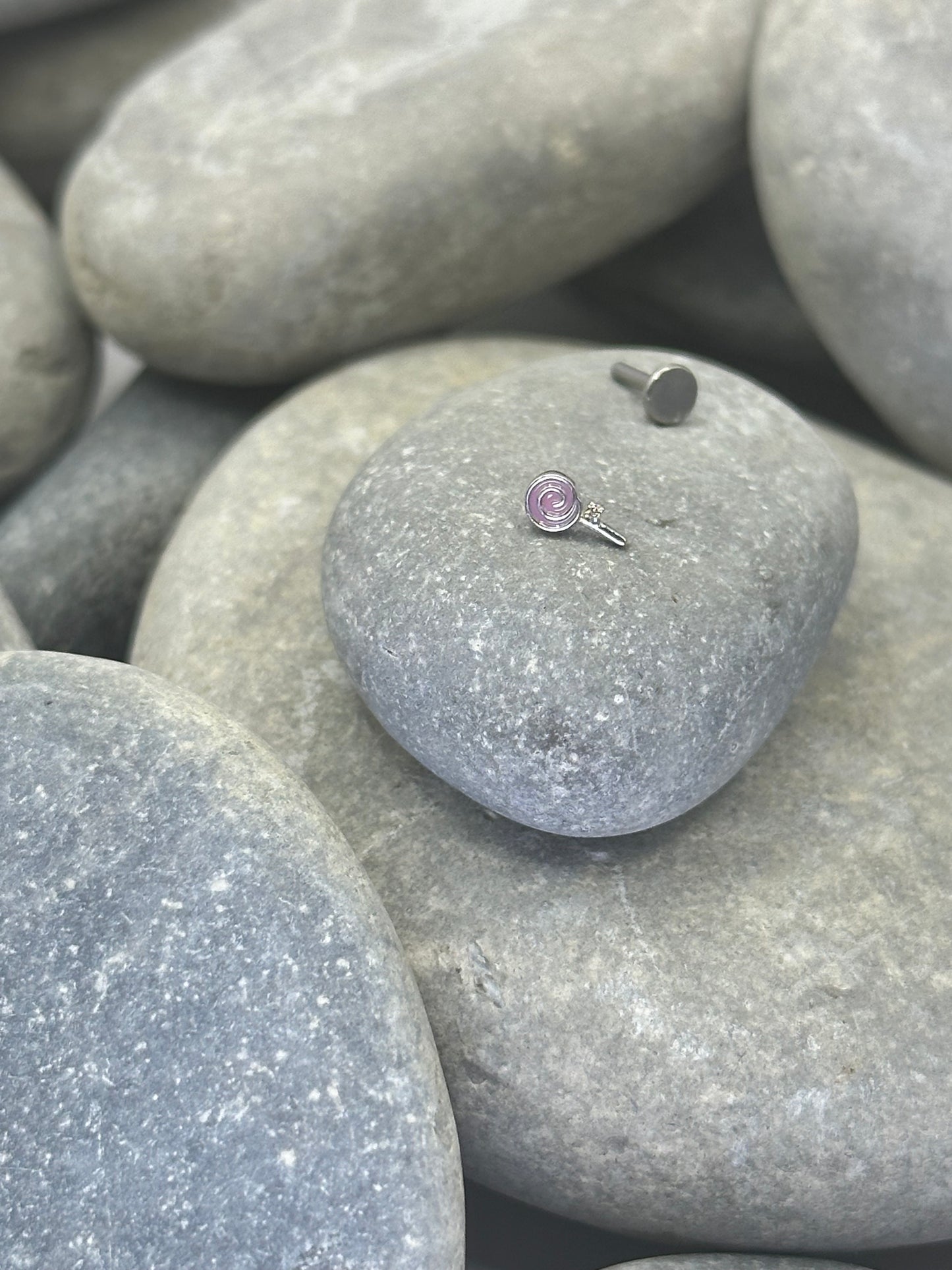 14k White Gold Lolly Threadless End with Titanium Post