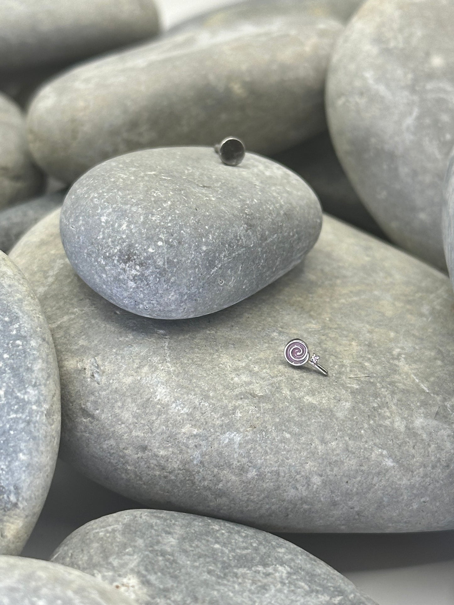 14k White Gold Lolly Threadless End with Titanium Post
