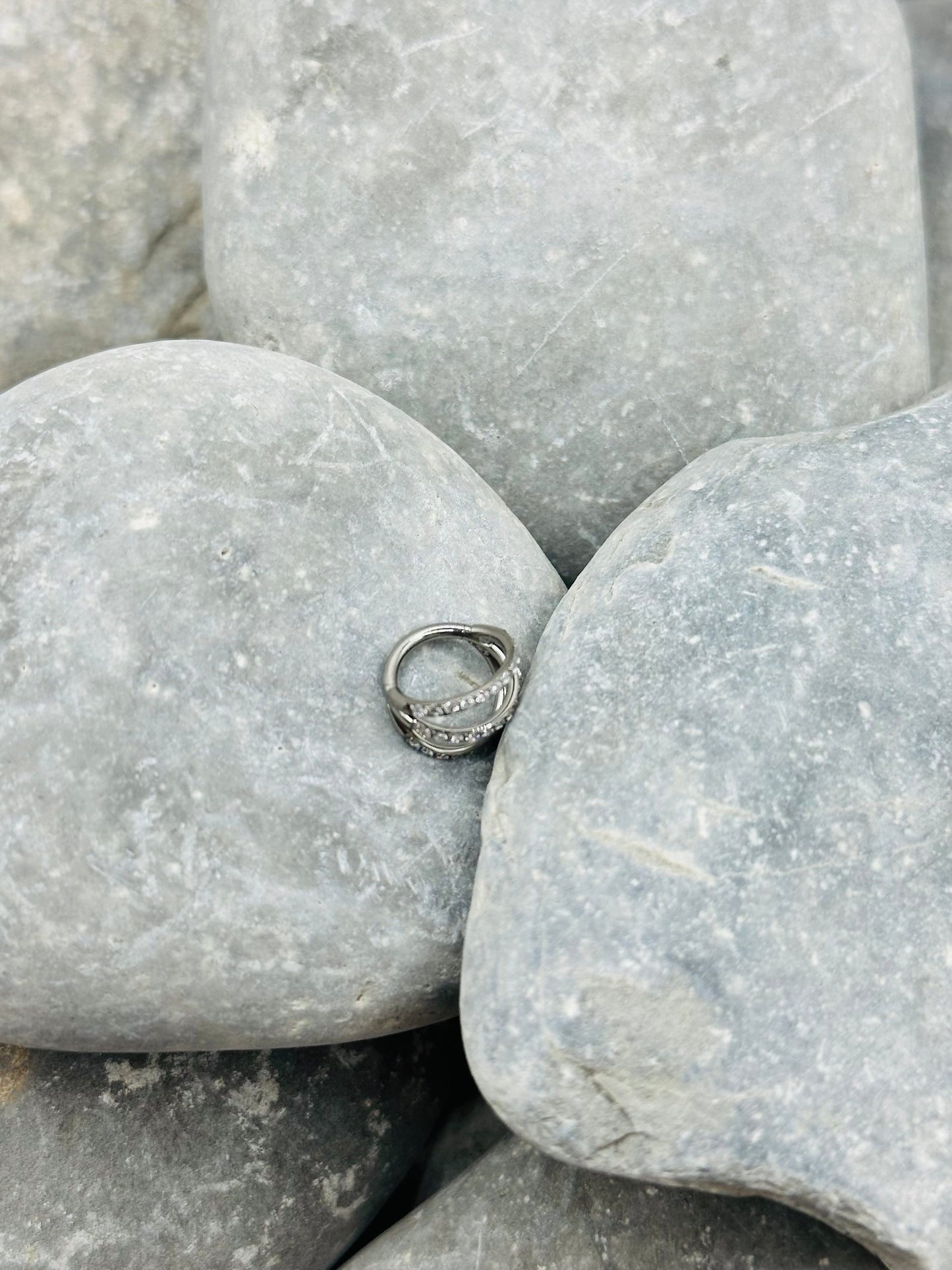 Triple Cubic Zirconia Titanium 8mm Hoop