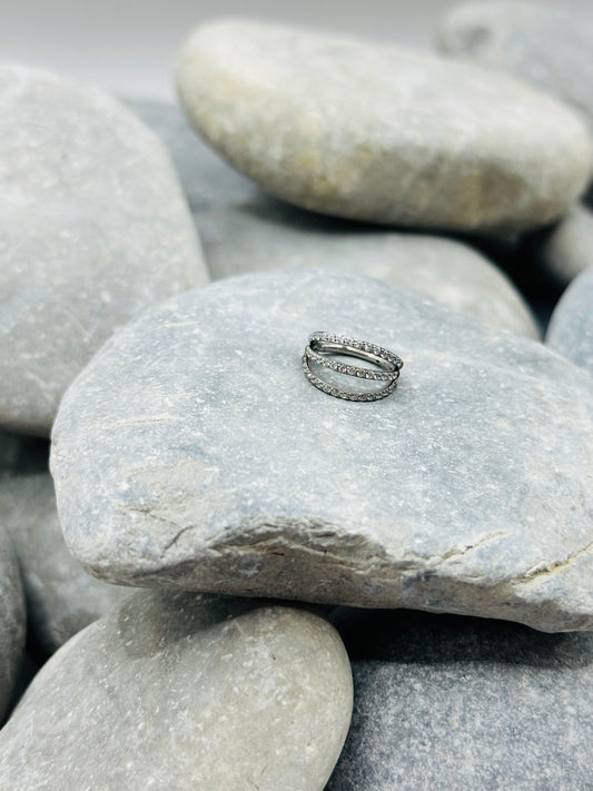 Triple Cubic Zirconia Titanium 10mm Hoop