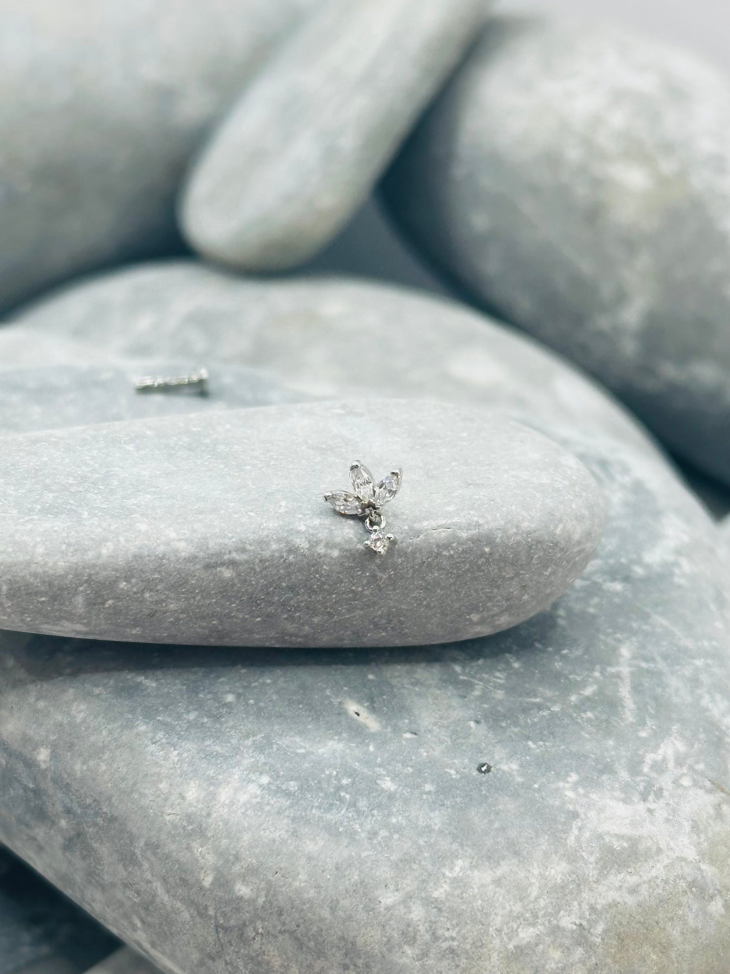 Silver Trinity Marquise Drop Threadless End with Titanium Post