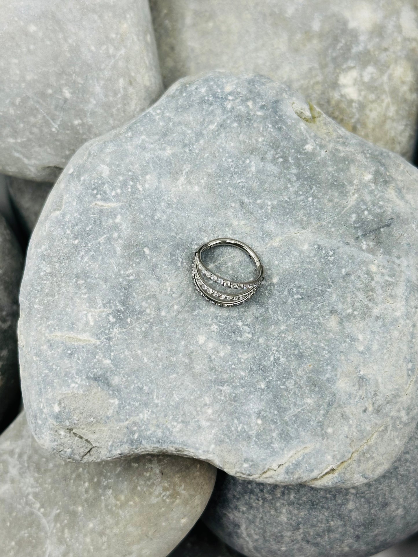 Triple Cubic Zirconia Titanium 10mm Hoop