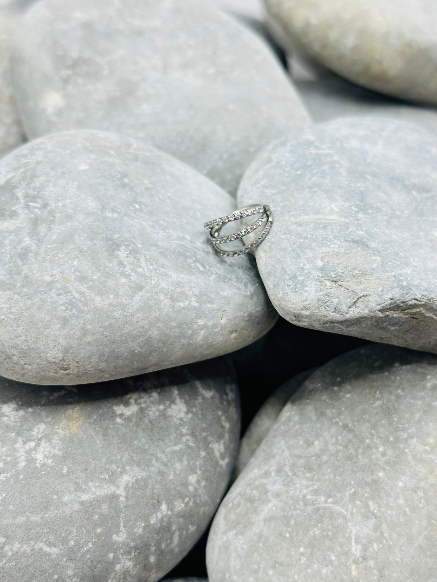 Triple Cubic Zirconia Titanium 10mm Hoop
