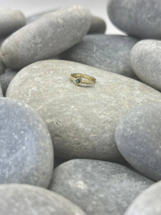 14k Yellow Gold Plated Diamond Huggie Hoop with Green Stone