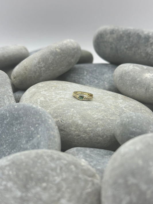 14k Yellow Gold Plated Pear Huggie Hoop with Green Stone