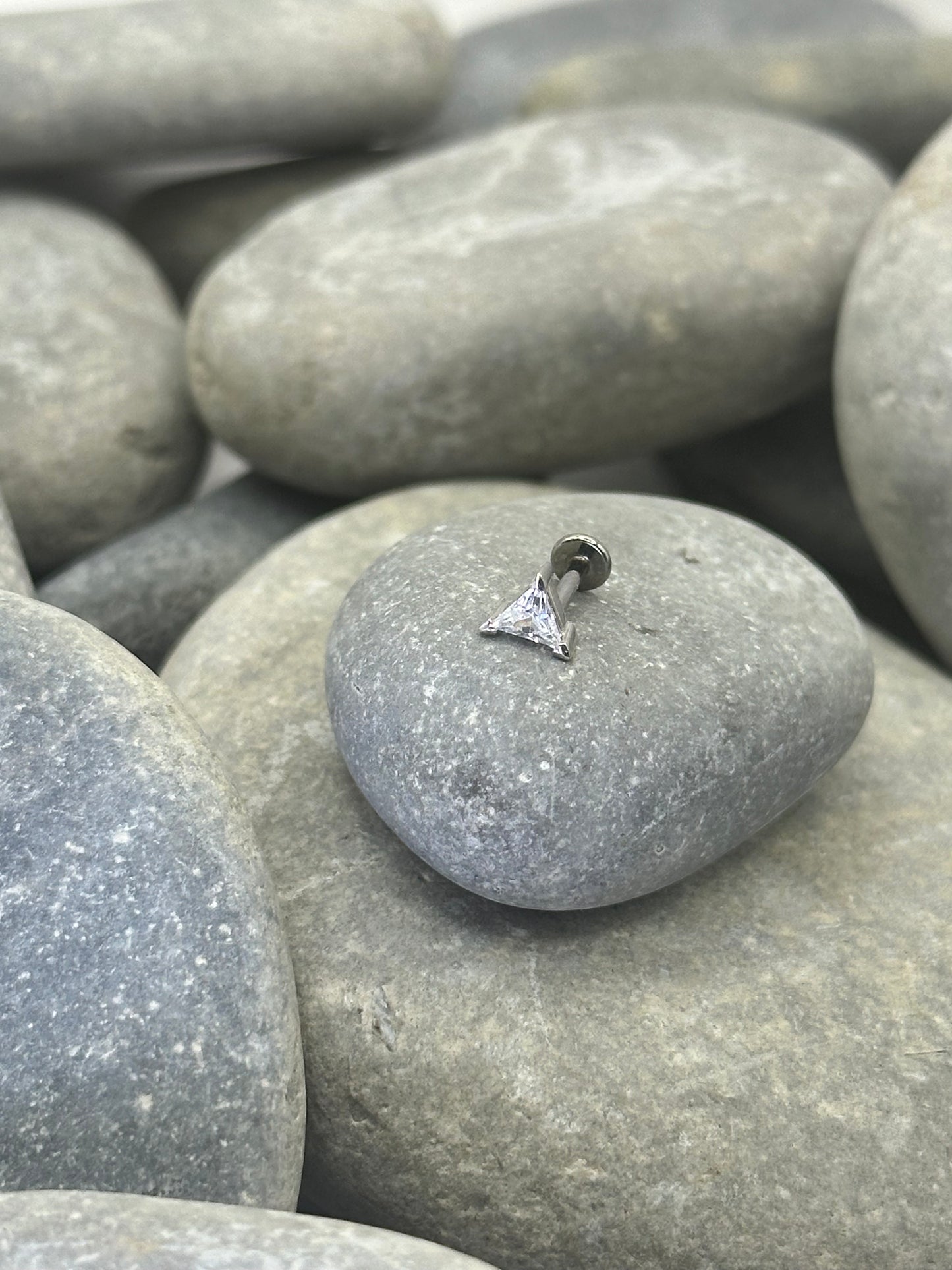 14k White Gold Triangle Threadless End with Titanium Post
