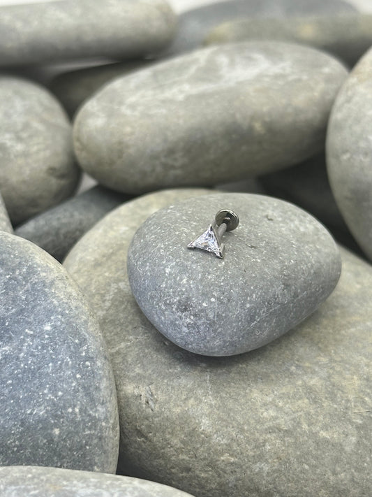 14k White Gold Triangle Threadless End with Titanium Post