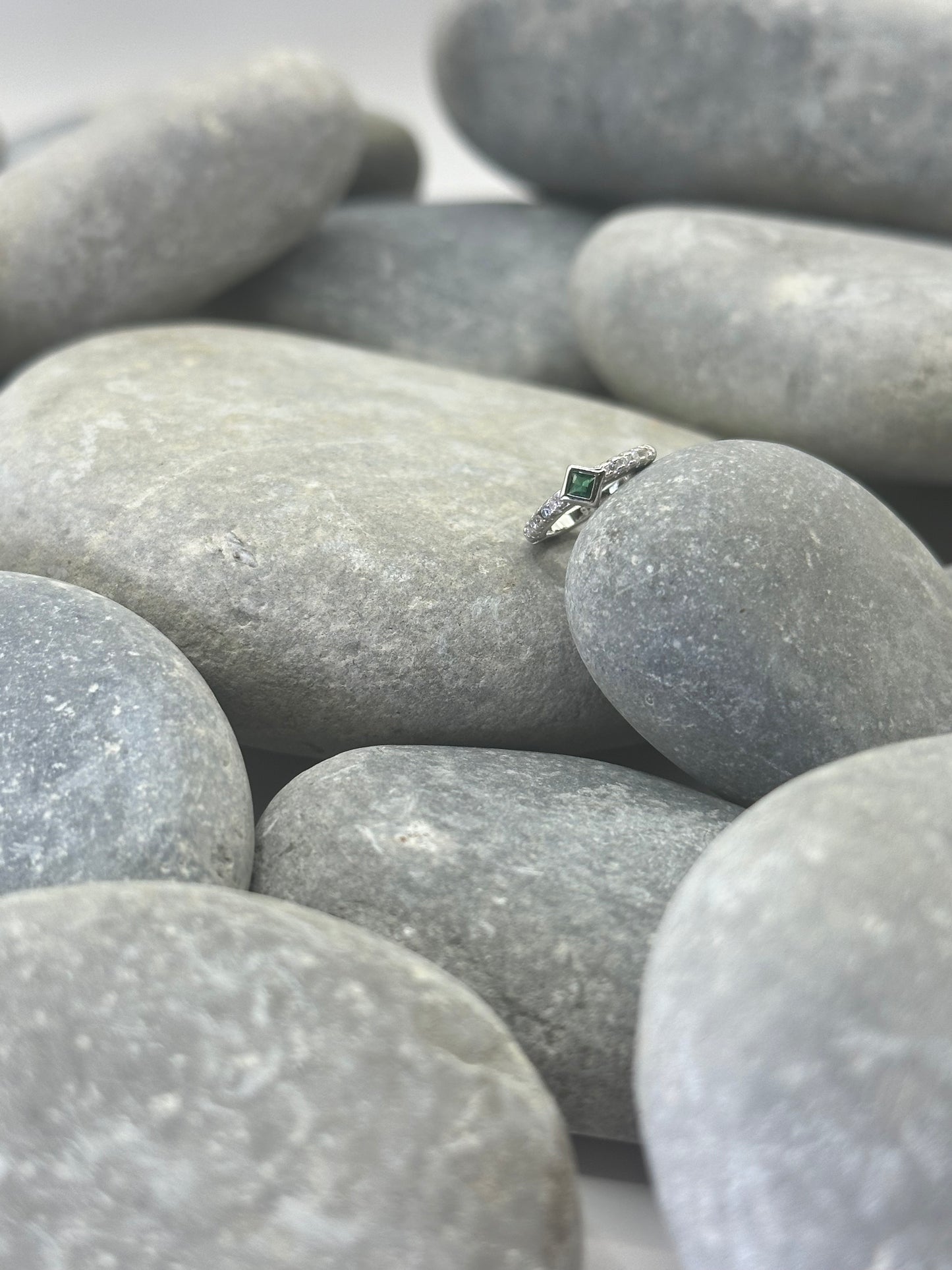 Platinum Plated Diamond Huggie Hoop with Green Stone
