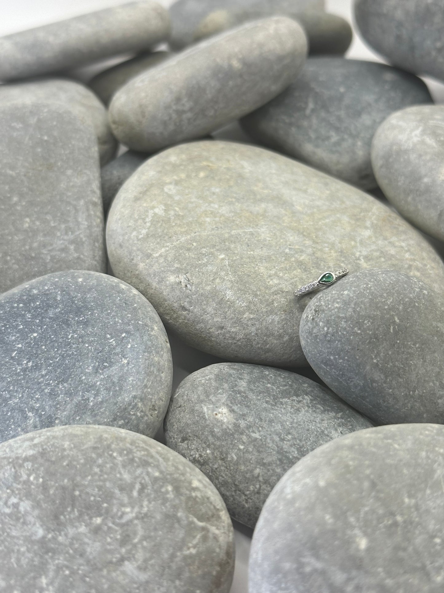 Platinum Plated Pear Huggie Hoop with Green Stone