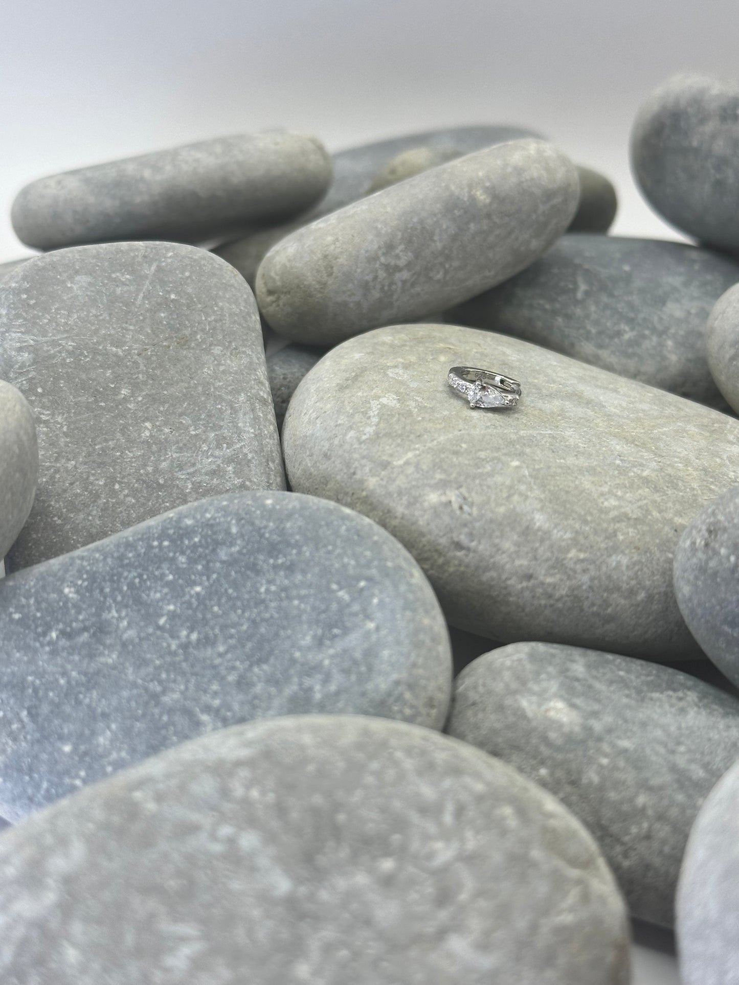Platinum Plated Pear Huggie Hoop with Clear Stones