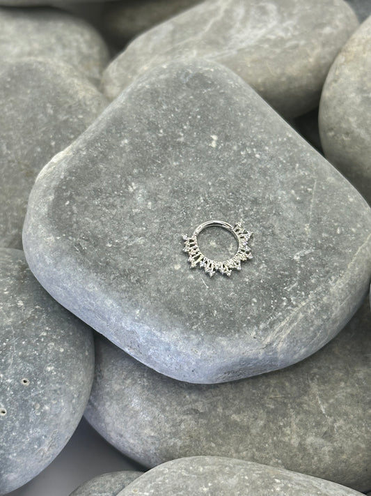 14k White Gold Clicker with Cubic Zirconia