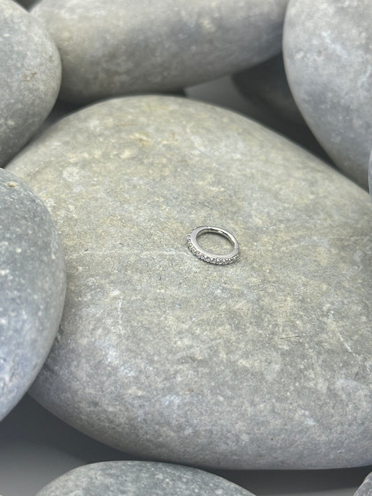 14k White Gold Hinged 6mm Hoop with Cubic Zirconia